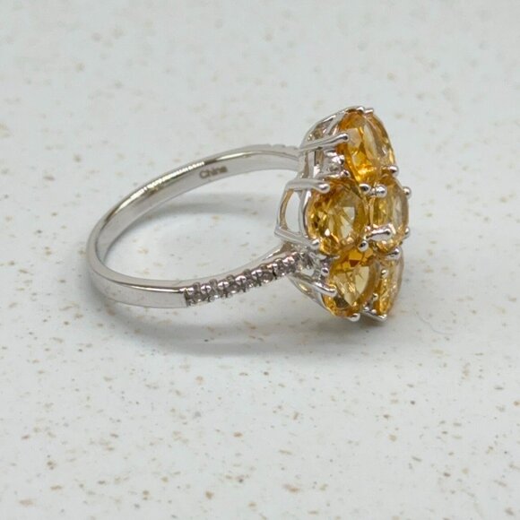 Citrine Cluster Flower Sterling Silver Ring 4.61ct Prong Set White Zircon Accent - Picture 2 of 10